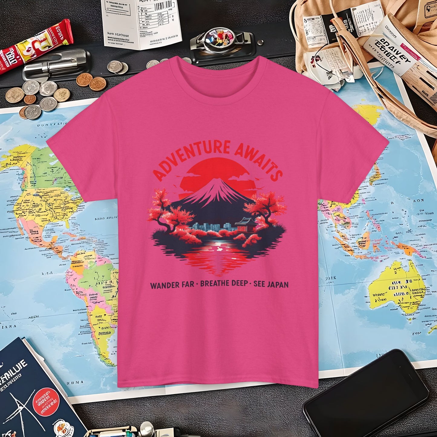 Adventure Awaits – Wander Far, Breathe Deep, See Japan T-Shirt – Scenic Mountain Escape Design Air Travel T-Shirts | Jetsetter, Airport, and International Flight Tees