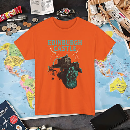 Ghostly Edinburgh Castle & Spectral Bagpiper Tee – Haunted Scotland Dark Tourism Shirt | Layover Club Air Travel T-Shirts | Jetsetter, Airport, and International Flight Tees