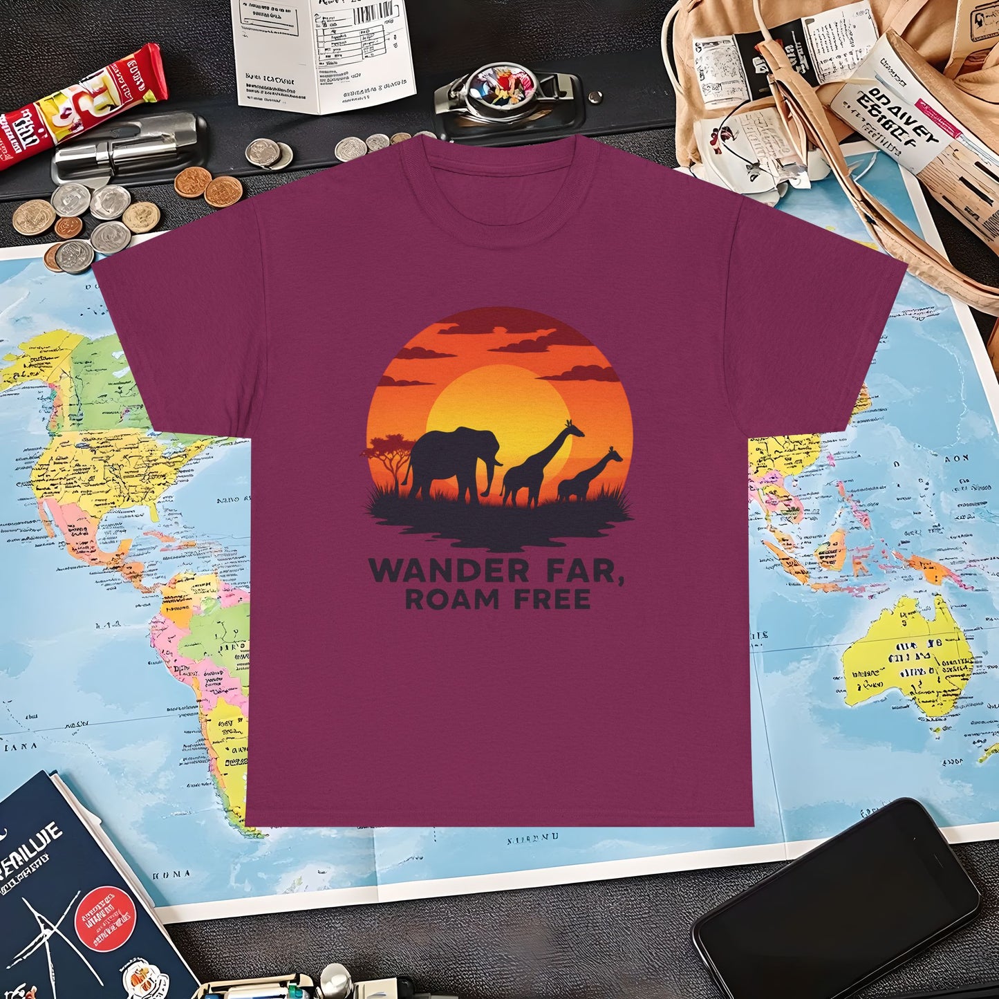 Copy of Wander Dream Big T-Shirt – Tropical Sunset with Palm Silhouettes Design Air Travel T-Shirts | Jetsetter, Airport, and International Flight Tees