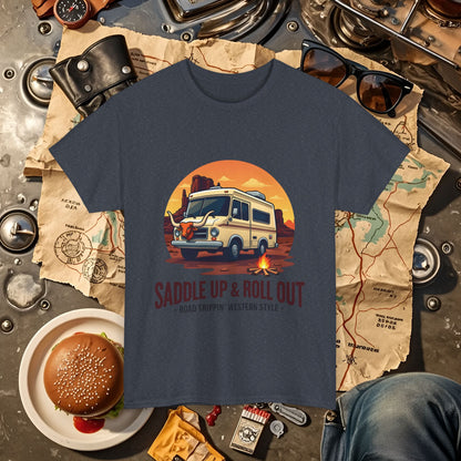 Saddle Up and Roll out Road Trip & Vehicle Travel T-Shirts | Car, RV, and Motorcycle Adventure Tees