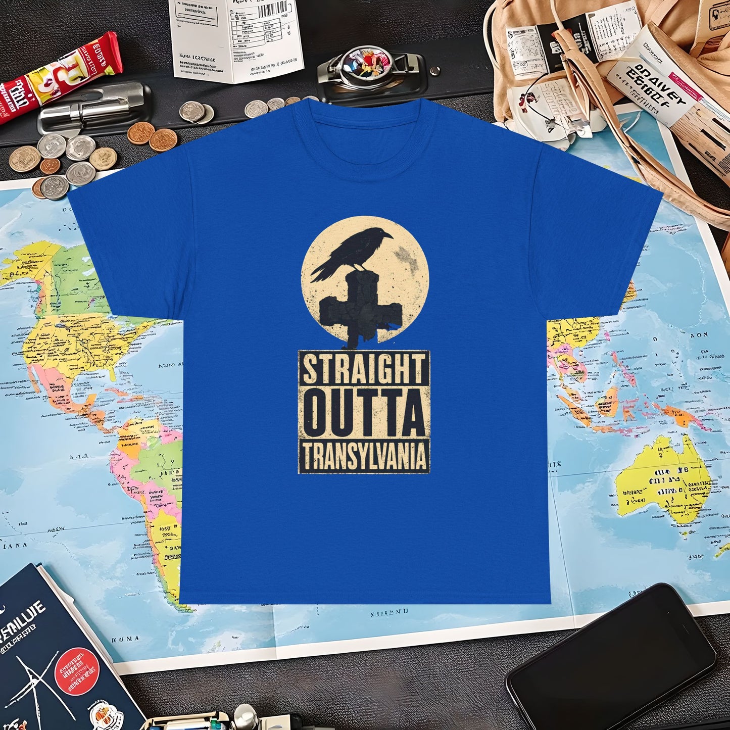 Straight Outta Transylvania Raven Cross Tee – Gothic Travel Romania Shirt | Layover Club Air Travel T-Shirts | Jetsetter, Airport, and International Flight Tees