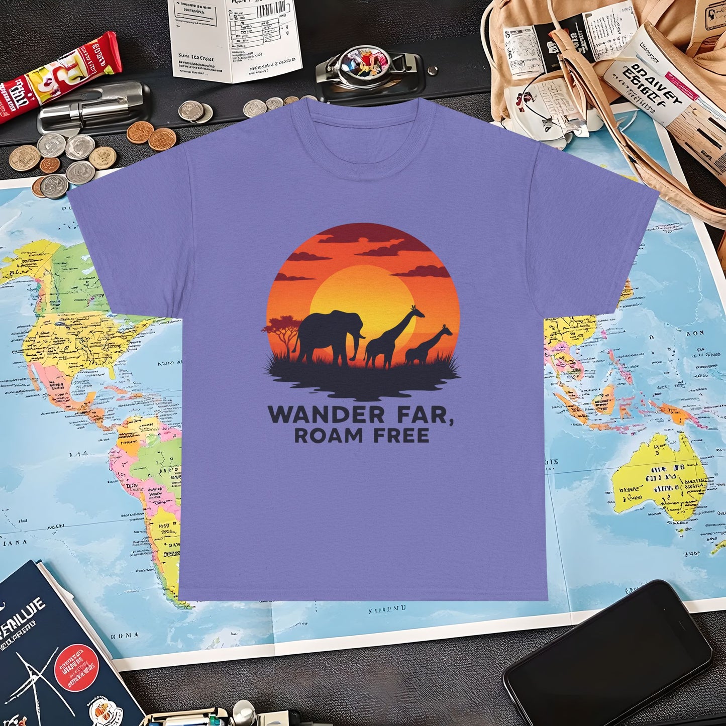 Copy of Wander Dream Big T-Shirt – Tropical Sunset with Palm Silhouettes Design Air Travel T-Shirts | Jetsetter, Airport, and International Flight Tees