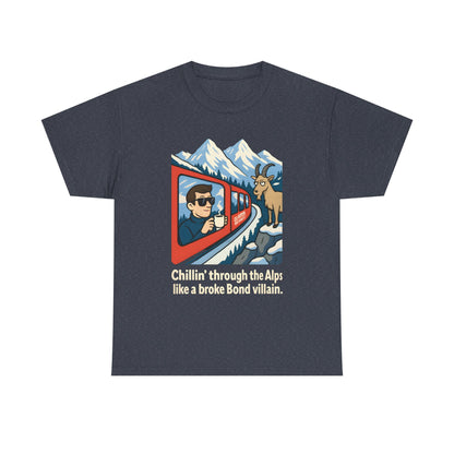 Glacier Express Chill Tee – Skeptical Goat in the Alps Vibe Road Trip & Vehicle Travel T-Shirts | Car, RV, and Motorcycle Adventure Tees