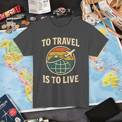 To Travel Is To Live – Vintage Globe & Airplane Travel Badge Tee (Layover Club) Air Travel T-Shirts | Jetsetter, Airport, and International Flight Tees