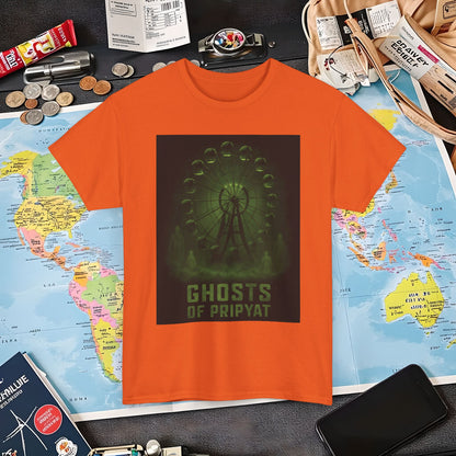 Neon Green Pripyat Ferris Wheel & Ghostly Silhouettes Tee – Chernobyl Dark Tourism Shirt | Layover Club Air Travel T-Shirts | Jetsetter, Airport, and International Flight Tees
