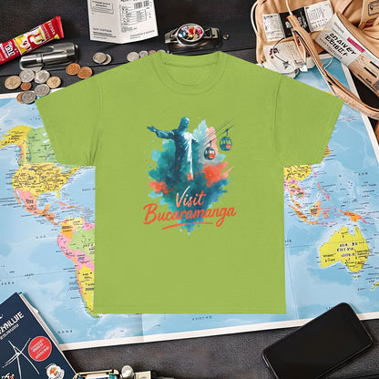 Cerro del Santísimo & Cable Car – Vibrant Watercolor Colombia Travel Tee | Layover Club Air Travel T-Shirts | Jetsetter, Airport, and International Flight Tees