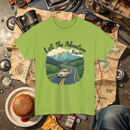 Adventure Awaits Road Trip & Vehicle Travel T-Shirts | Car, RV, and Motorcycle Adventure Tees