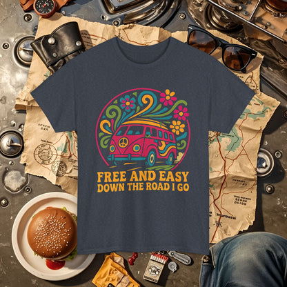 Free and Easy T-Shirt – Retro Hippie Van with Floral Freedom Vibes