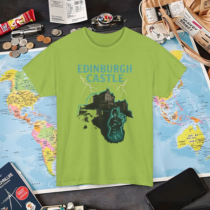 Ghostly Edinburgh Castle & Spectral Bagpiper Tee – Haunted Scotland Dark Tourism Shirt | Layover Club Air Travel T-Shirts | Jetsetter, Airport, and International Flight Tees