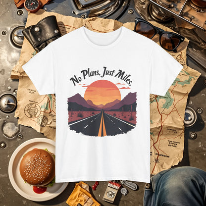 No Plans, Just Miles Adventure Road Unisex Cotton Tee - Travel Shirt, Road Trip Tee, Travel Lover Gift, Nature Lover Shirt, Vacation T-Shirt, Charity Donation