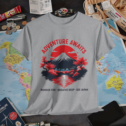 Adventure Awaits – Wander Far, Breathe Deep, See Japan T-Shirt – Scenic Mountain Escape Design Air Travel T-Shirts | Jetsetter, Airport, and International Flight Tees