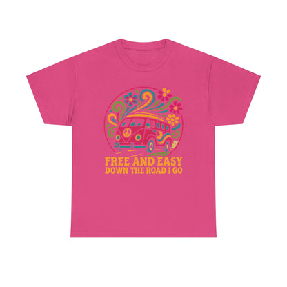 Free and Easy T-Shirt – Retro Hippie Van with Floral Freedom Vibes