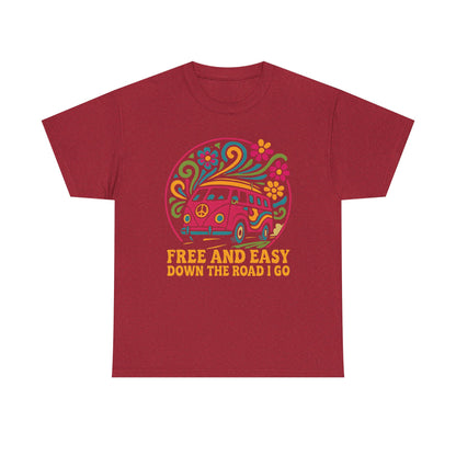 Free and Easy T-Shirt – Retro Hippie Van with Floral Freedom Vibes