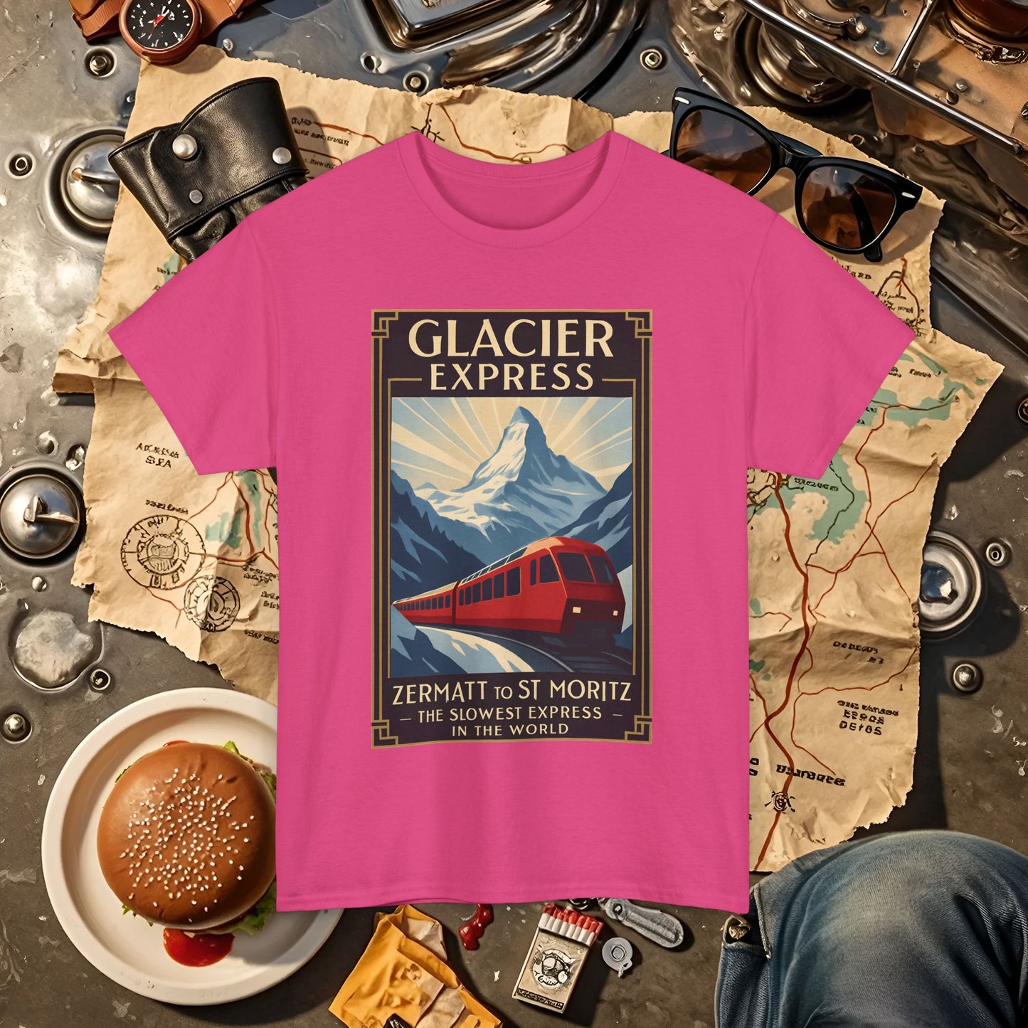 Glacier Express – Art Deco Alpine Train Adventure Tee Road Trip & Vehicle Travel T-Shirts | Car, RV, and Motorcycle Adventure Tees