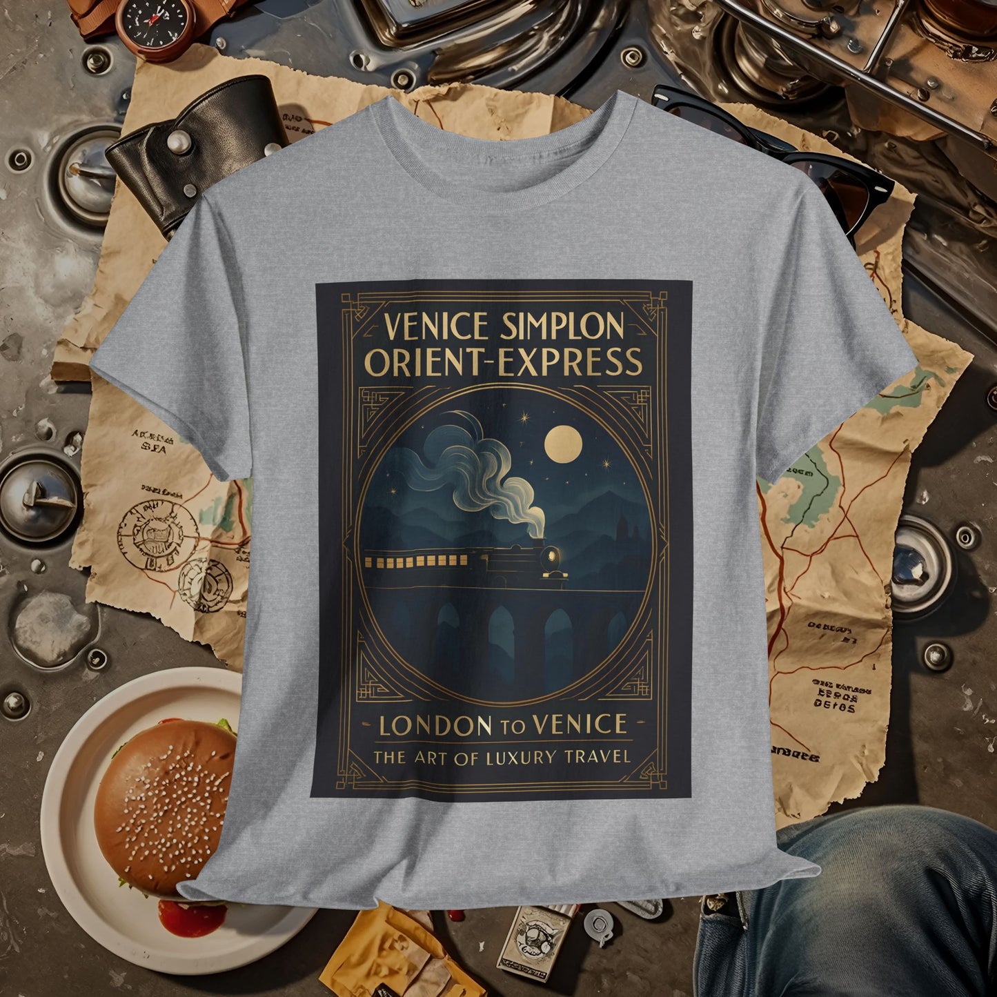 Orient Express at Night – Art Deco Venice Simplon Midnight Train Tee Road Trip & Vehicle Travel T-Shirts | Car, RV, and Motorcycle Adventure Tees
