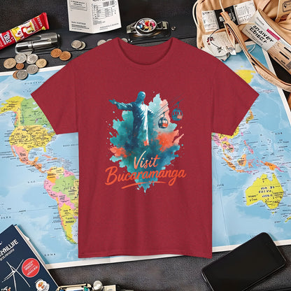 Cerro del Santísimo & Cable Car – Vibrant Watercolor Colombia Travel Tee | Layover Club Air Travel T-Shirts | Jetsetter, Airport, and International Flight Tees
