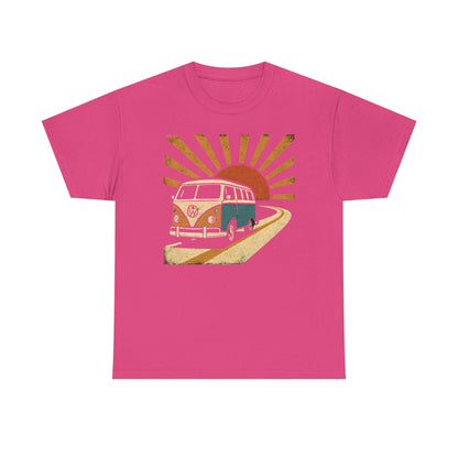 Sunset Road Trip T-Shirt – Vintage VW Van Adventure Design