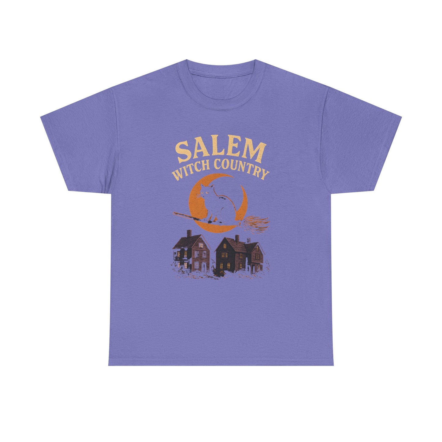 Salem Witch Country Black Cat & Moon Graphic Tee – Gothic Massachusetts Travel Shirt | Car, RV, and Motorcycle Adventure Tees