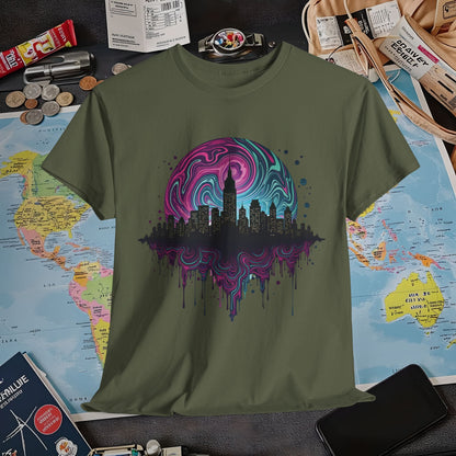Psychedelic Skyline Air Travel T-Shirts | Jetsetter, Airport, and International Flight Tees