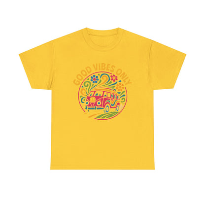 Good Vibes Only T-Shirt – Retro Hippie Van with 70s-Inspired Positivity Road Trip & Vehicle Travel T-Shirts | Car, RV, and Motorcycle Adventure Tees