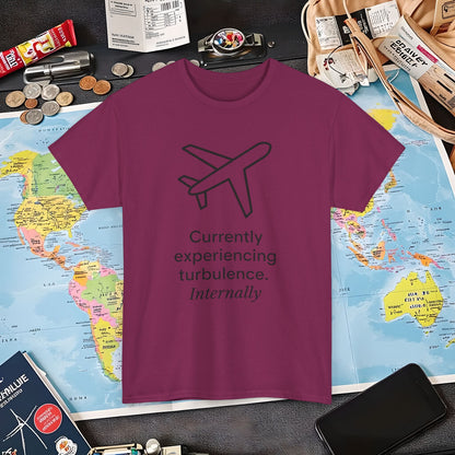 Currently Experiencing Turbulence Internally Tee – Minimalist Airplane Quote Shirt Air Travel T-Shirts | Jetsetter, Airport, and International Flight Tees