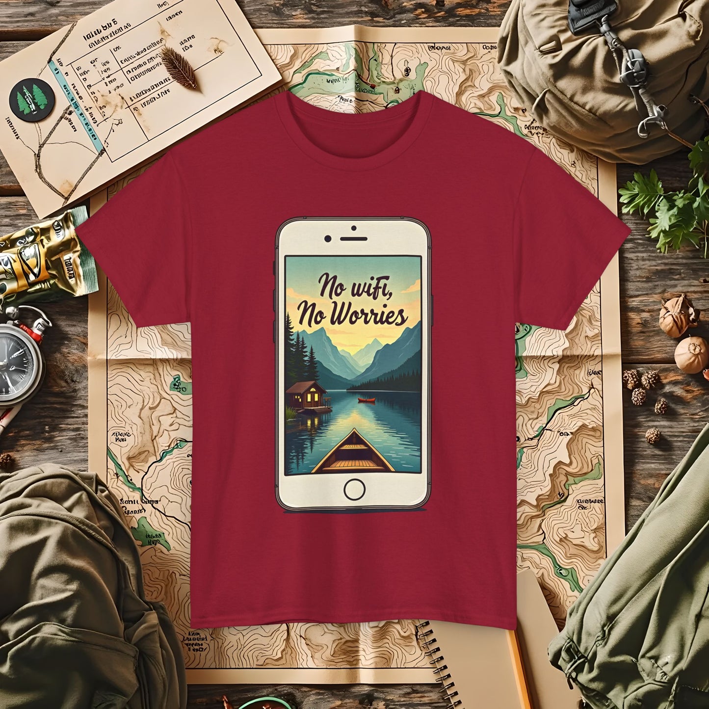 Nature-Inspired Unisex Tee, No Wifi No Worries T-Shirt, Outdoor Adventure Shirt, Relaxation Tee, Hiking Gift, Casual Wear