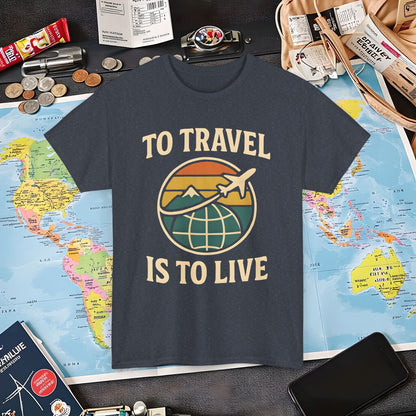To Travel Is To Live – Vintage Globe & Airplane Travel Badge Tee (Layover Club) Air Travel T-Shirts | Jetsetter, Airport, and International Flight Tees