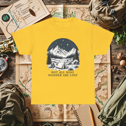 Not All Who Wander Are Lost T-Shirt – Mountain Camping Under Starry Night Camping, Hiking, Rafting & Kayaking Tees for Nature Lovers