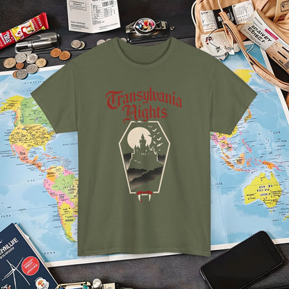 Transylvania Nights Gothic Castle Silhouette Tee – Dark Travel Romania Shirt | Layover Club Air Travel T-Shirts | Jetsetter, Airport, and International Flight Tees