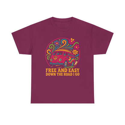 Free and Easy T-Shirt – Retro Hippie Van with Floral Freedom Vibes