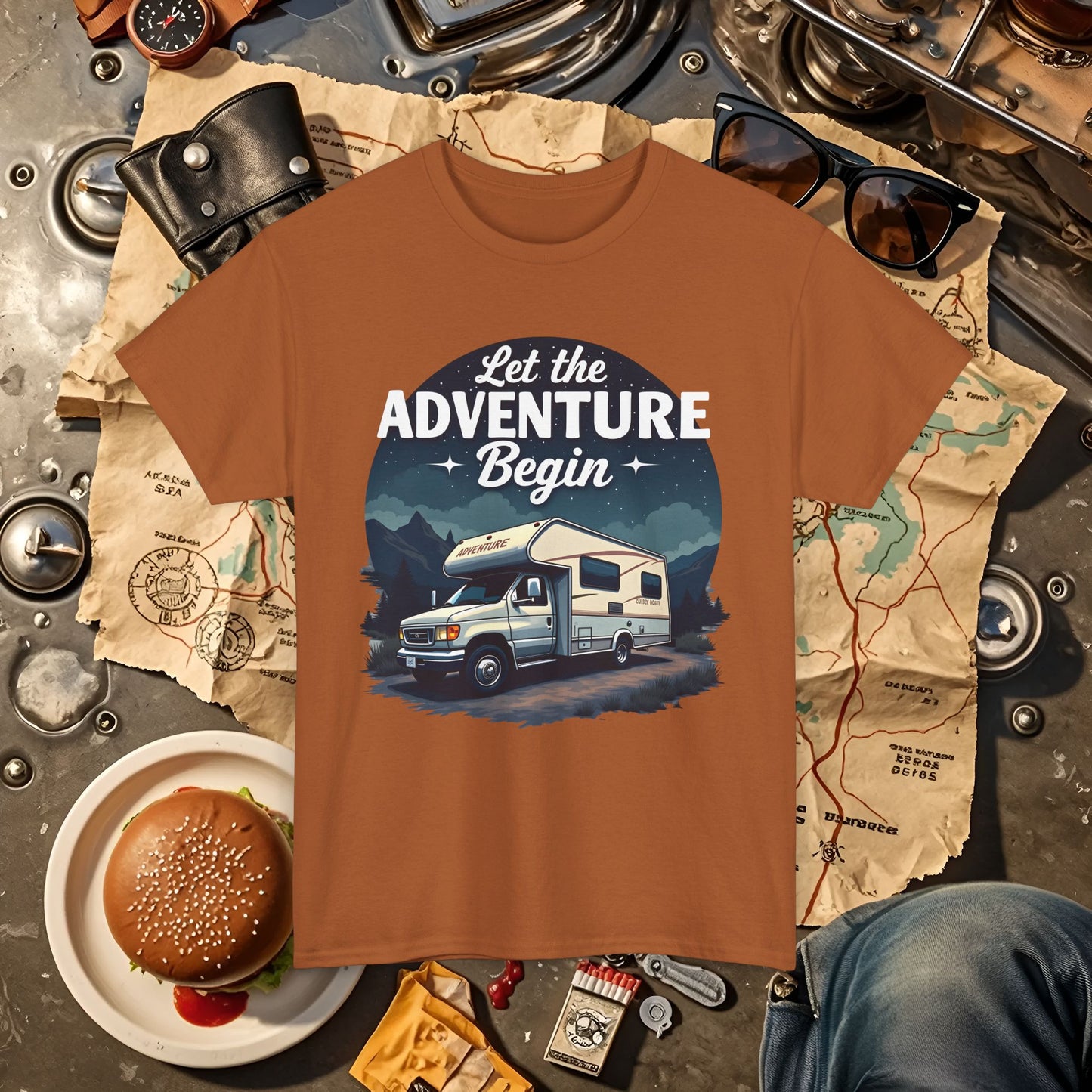 Adventure Awaits Road Trip & Vehicle Travel T-Shirts | Car, RV, and Motorcycle Adventure Tees