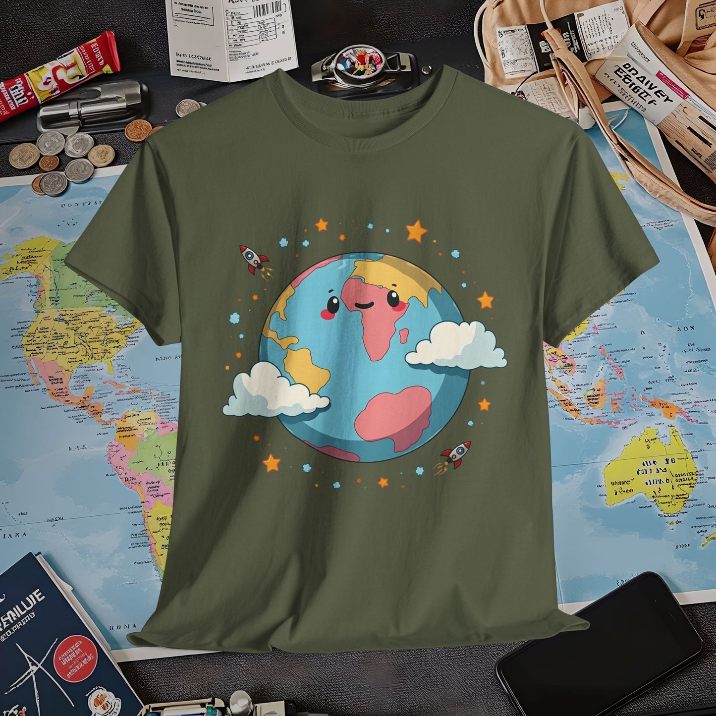 Kawaii Globe Air Travel T-Shirts | Jetsetter, Airport, and International Flight Tees
