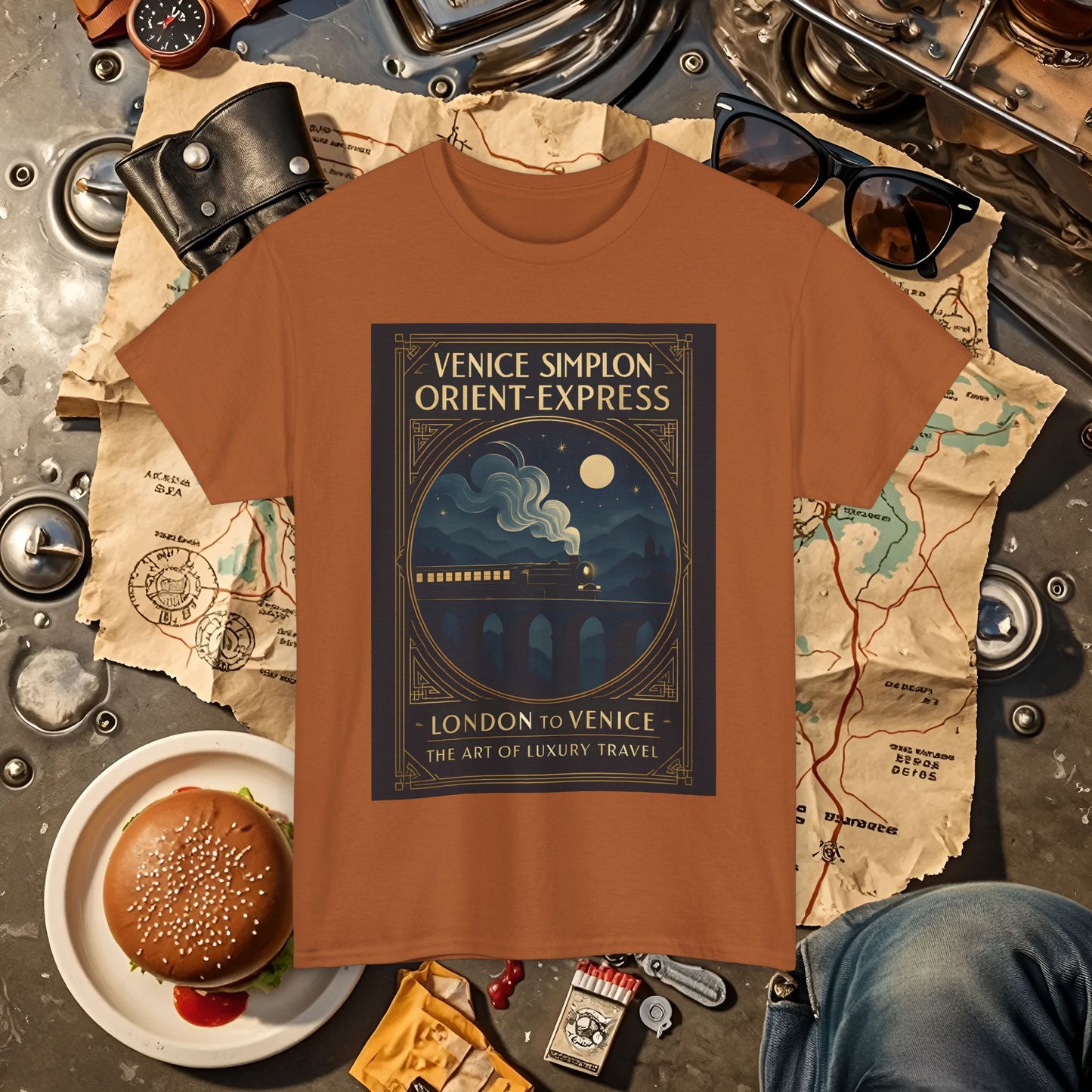 Orient Express at Night – Art Deco Venice Simplon Midnight Train Tee Road Trip & Vehicle Travel T-Shirts | Car, RV, and Motorcycle Adventure Tees