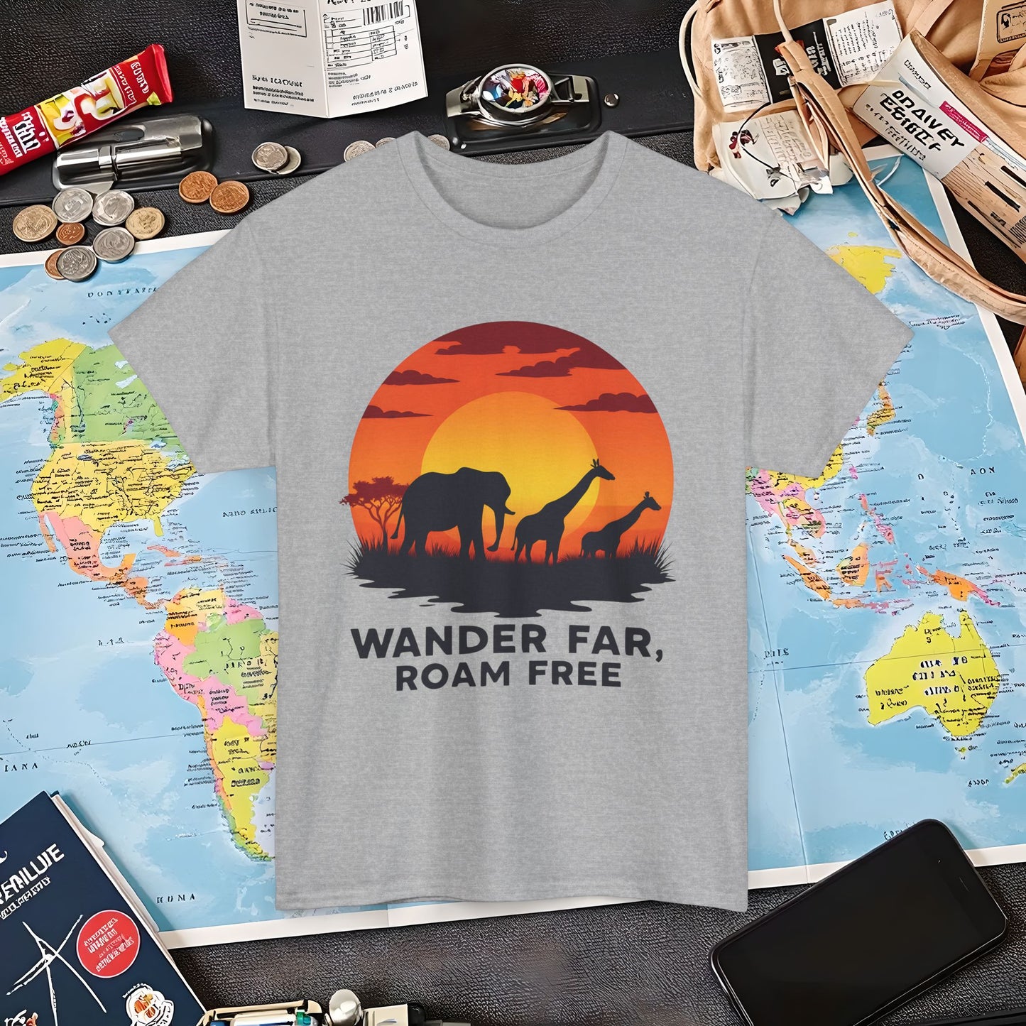 Copy of Wander Dream Big T-Shirt – Tropical Sunset with Palm Silhouettes Design Air Travel T-Shirts | Jetsetter, Airport, and International Flight Tees