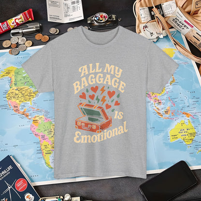 All My Baggage Is Emotional – Retro Suitcase Overflowing with Feelings Tee Air Travel T-Shirts | Jetsetter, Airport, and International Flight Tees