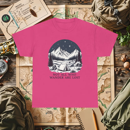 Not All Who Wander Are Lost T-Shirt – Mountain Camping Under Starry Night Camping, Hiking, Rafting & Kayaking Tees for Nature Lovers