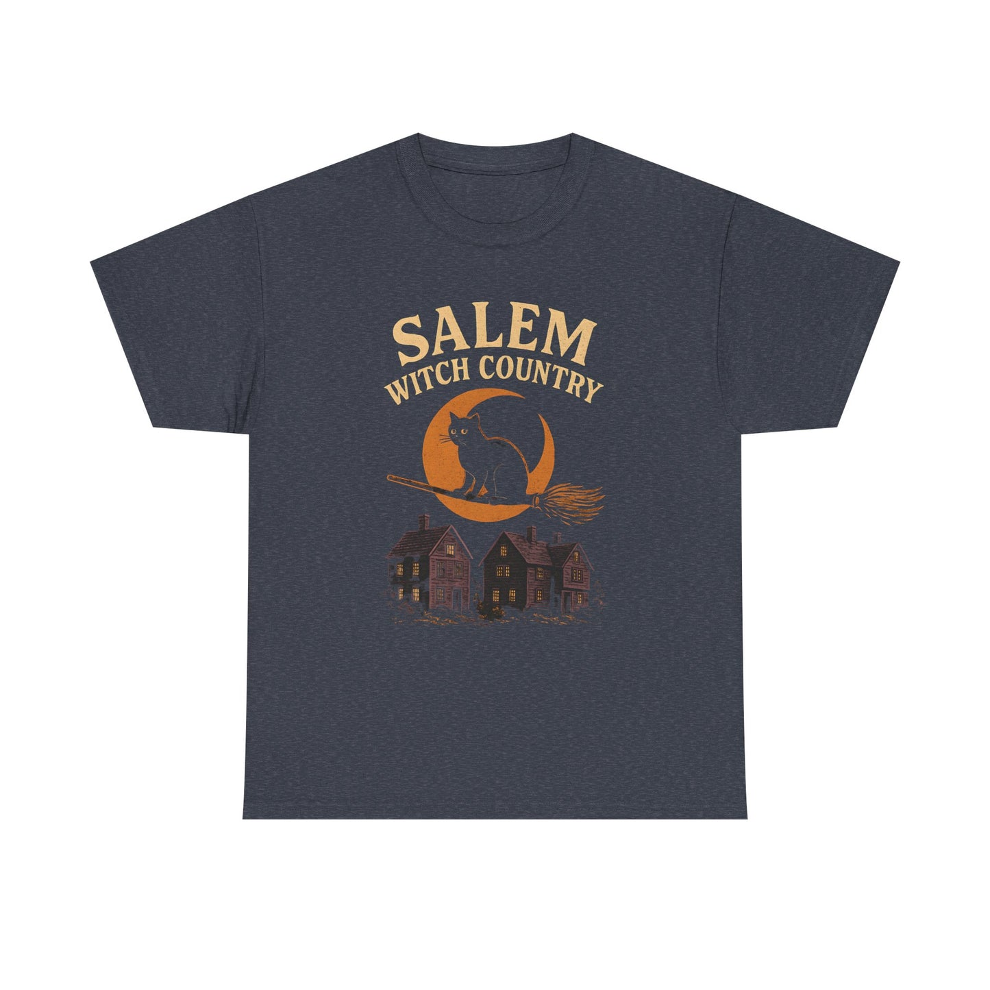 Salem Witch Country Black Cat & Moon Graphic Tee – Gothic Massachusetts Travel Shirt | Car, RV, and Motorcycle Adventure Tees