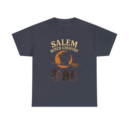 Salem Witch Country Black Cat & Moon Graphic Tee – Gothic Massachusetts Travel Shirt | Car, RV, and Motorcycle Adventure Tees