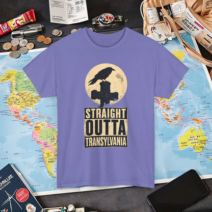 Straight Outta Transylvania Raven Cross Tee – Gothic Travel Romania Shirt | Layover Club Air Travel T-Shirts | Jetsetter, Airport, and International Flight Tees