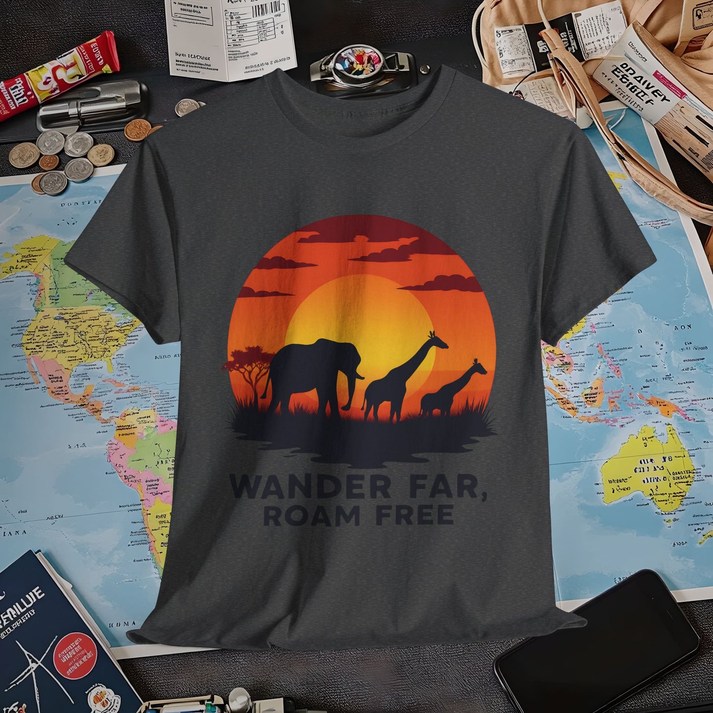 Copy of Wander Dream Big T-Shirt – Tropical Sunset with Palm Silhouettes Design Air Travel T-Shirts | Jetsetter, Airport, and International Flight Tees