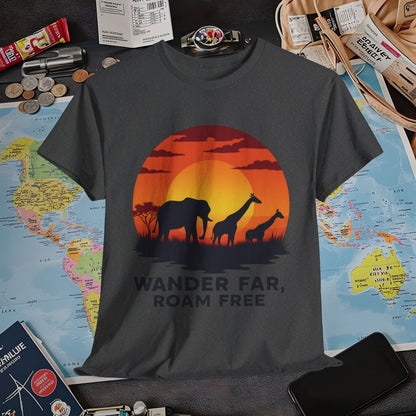 Copy of Wander Dream Big T-Shirt – Tropical Sunset with Palm Silhouettes Design Air Travel T-Shirts | Jetsetter, Airport, and International Flight Tees