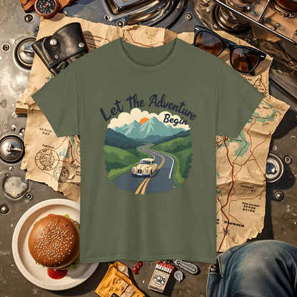 Adventure Awaits Road Trip & Vehicle Travel T-Shirts | Car, RV, and Motorcycle Adventure Tees