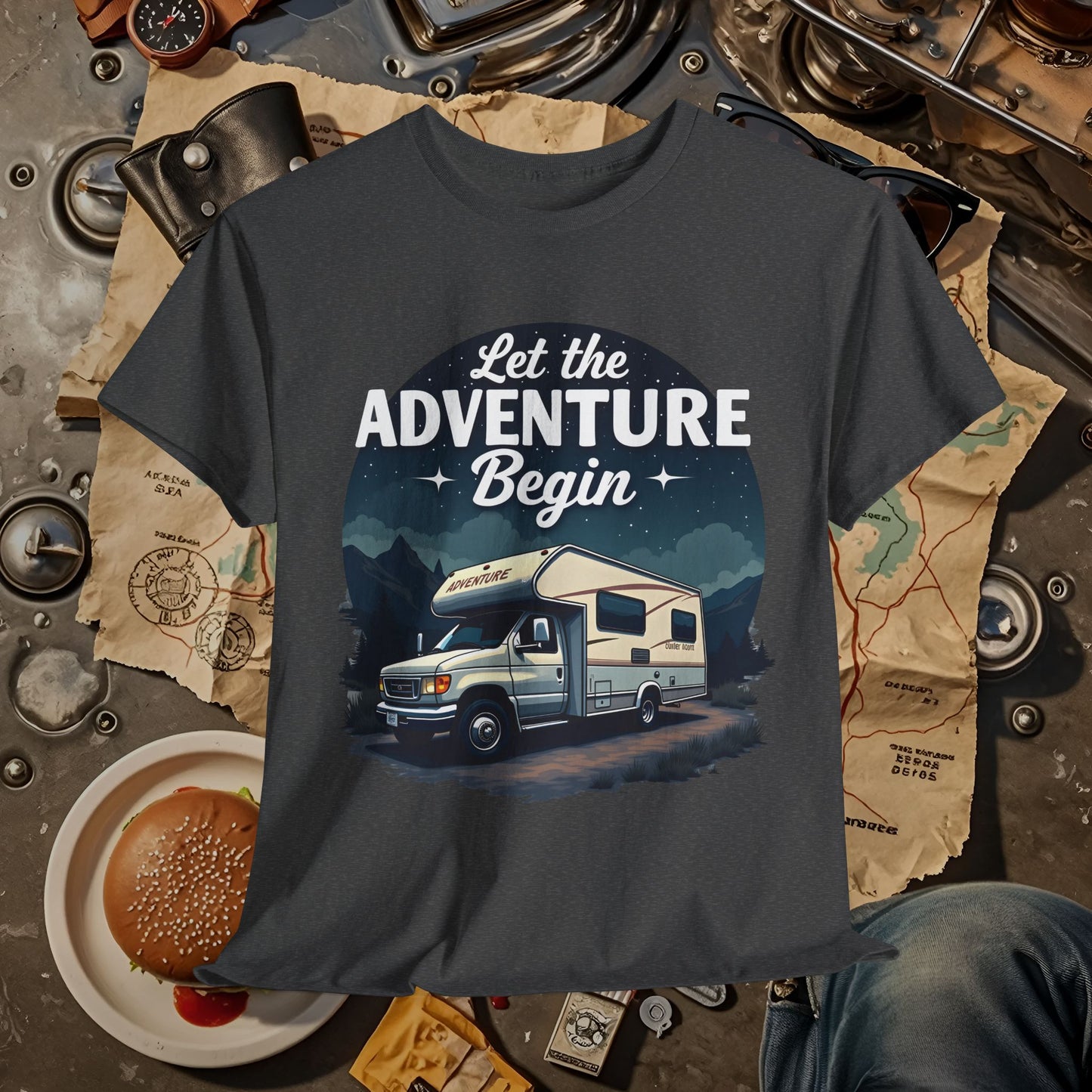 Adventure Awaits Road Trip & Vehicle Travel T-Shirts | Car, RV, and Motorcycle Adventure Tees