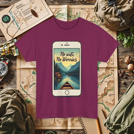 Nature-Inspired Unisex Tee, No Wifi No Worries T-Shirt, Outdoor Adventure Shirt, Relaxation Tee, Hiking Gift, Casual Wear