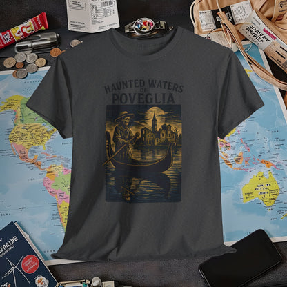 Skeletal Gondolier of Haunted Poveglia – Dark Venetian Ghost Travel Tee| Layover Club Air Travel T-Shirts | Jetsetter, Airport, and International Flight Tees