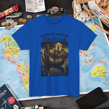 Skeletal Gondolier of Haunted Poveglia – Dark Venetian Ghost Travel Tee| Layover Club Air Travel T-Shirts | Jetsetter, Airport, and International Flight Tees
