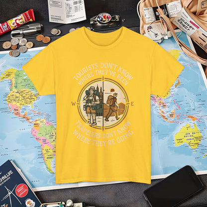 Tourists vs. Travelers – Vintage Compass Emblem Quote Tee | Layover Club Air Travel T-Shirts | Jetsetter, Airport, and International Flight Tees