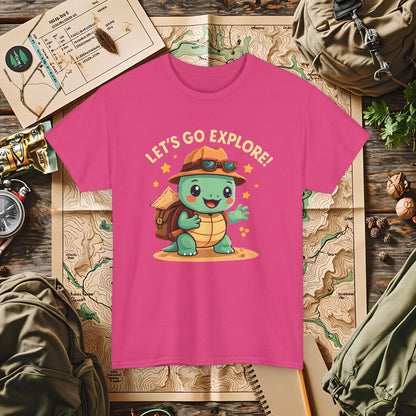 Let’s Go Explore T-Shirt – Cute Turtle Explorer with Travel Gear Design | Camping, Hiking, Rafting & Kayaking Tees for Nature Lovers