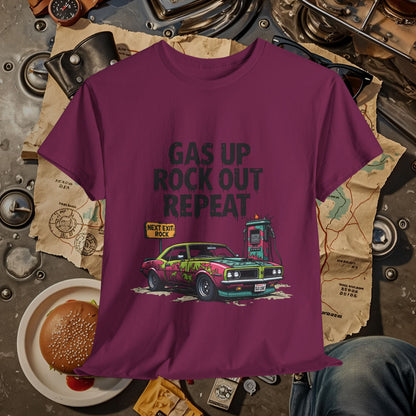 Gas Up, Rock Out and Repeat Road Trip & Vehicle Travel T-Shirts | Car, RV, and Motorcycle Adventure Tees