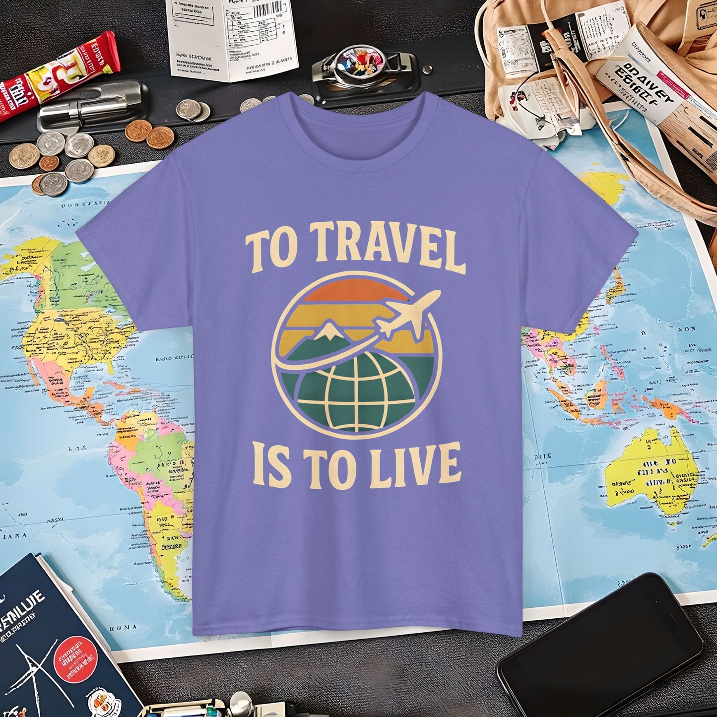 To Travel Is To Live – Vintage Globe & Airplane Travel Badge Tee (Layover Club) Air Travel T-Shirts | Jetsetter, Airport, and International Flight Tees